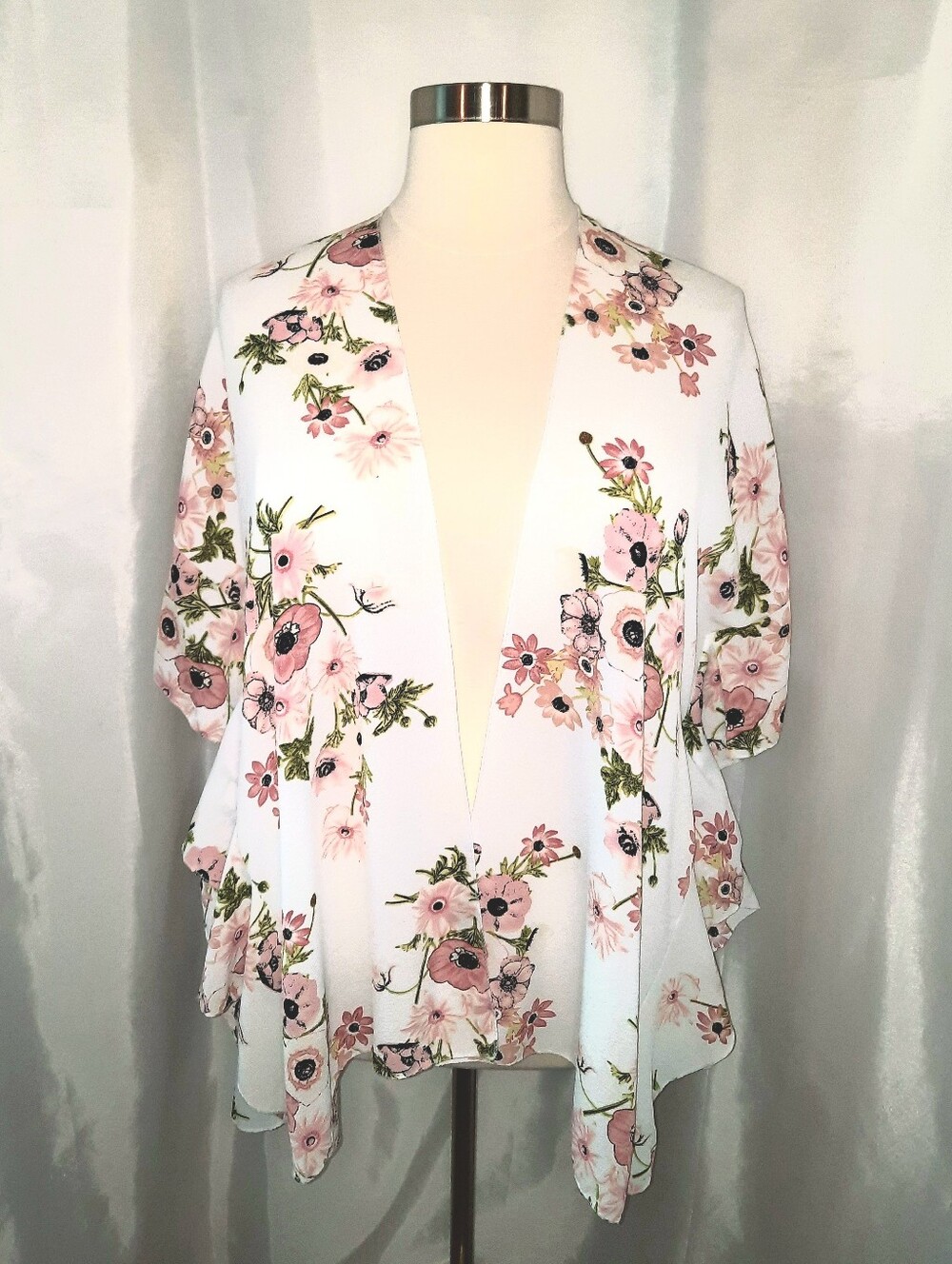 Jack & Missy White & Pink Floral Kimono Cardigan Boho / Beach - Womens One Size